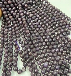2 Strang Lila Lapidolith Natürlich Glatt Rund Perlen 15 Zoll Edelstein 6 mm 8 mm 10 mm - Bild 1 von 5