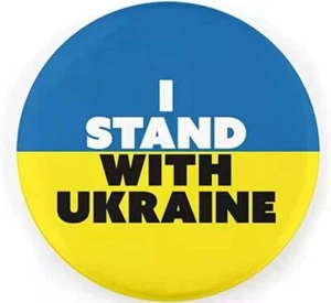 I STAND WITH UKRAINE Button - Ukrainian Flag, Original Artwork Pinback Button - Picture 1 of 1