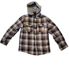 Matix Hoodie Jacket Black Brown Multicolor Plaid Lined Long Sleeve Button Size M