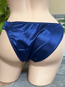 SHINY ELEGANT Second Skin Sexy Embellished SATIN Blue Bikini Panties SZ XL NWOT