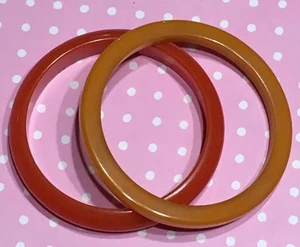 Juego de 2 pulseras brazalete vintage de baquelita melón y caramelo - Imagen 1 de 5