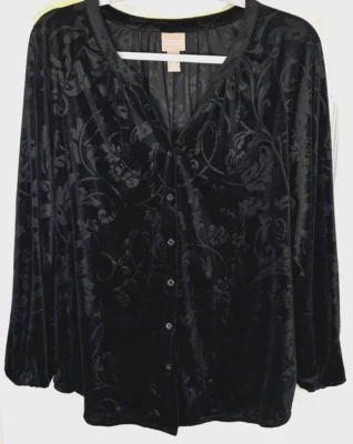 Blusa Chicos Talla L Negra Floral Abotonada Terciopelo Repujado Boho Campesina Top Foto 1 de 4