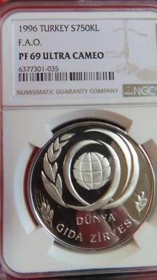 Turquía 1996 plata 750.000 liras F.A.O. NGC PR 69 Cumbre Mundial sobre la Alimentación - Roma 1996 Foto 1 de 4