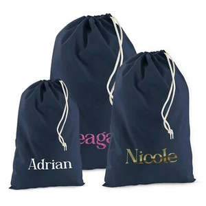 Personalised Cotton Santa Sack In Navy With Custom Name Ideal Gift For Christmas - Picture 1 of 7