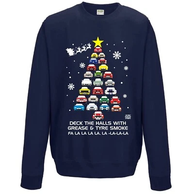 ICONIC ART FACTORY Novelty IconicAF Classic Car Christmas Tree mens Sweatshirt Jumper Xmas gift