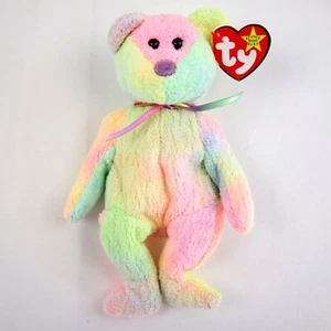 Vintage 1999 TY Beanie Baby Rainbow Tie Dye Groovy Bear Hang Tag and Tush Tag - Picture 1 of 5