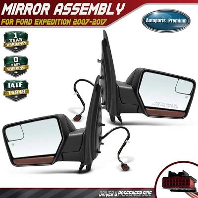 2x Espejo retrovisor eléctrico con luz de charco de señal de giro de vidrio observador para Ford Expedition Foto 1 de 4