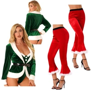 Damen Weihnachtsmann Kostüme Themenparty Coat Und Bell Bottoms Set Festival - Picture 1 of 27