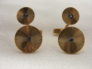 Nachlass 14K Gold Duo-Kreis Manschettenknöpfe mit Sunburst Design & mittleren Saphiren   - Bild 1 von 5