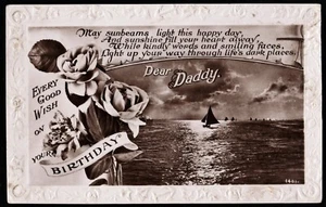 Birthday Wishes Dear Daddy Sailing Boats RP Vintage Postcard - Picture 1 of 2
