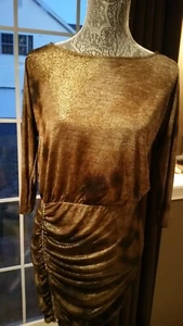 NWOT STWELVE METALLIC BRONZE RUCHED COCKTAIL DRESS GREAT CONDITION LARGE L - Picture 1 of 4