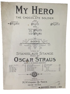 Mein Held Noten aus Der Schokoladensoldat 1909 Stange und Straus Witmark NY - Bild 1 von 5