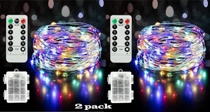 2pk Fairy Lights colorful Battery Operated 33ft 100 LED Remote Control & 8 Modes - Picture 1 of 7