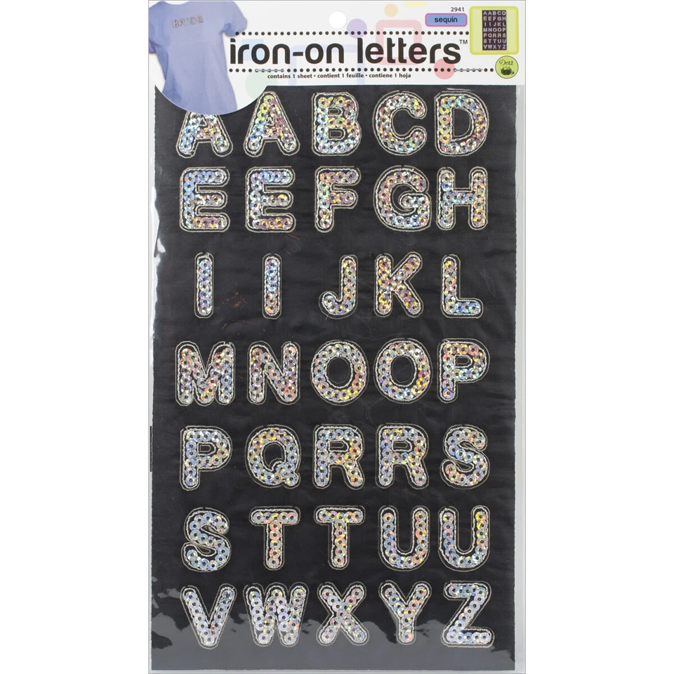 Dritz 2941 Iron-on Sequin Letters 1" Block-silver