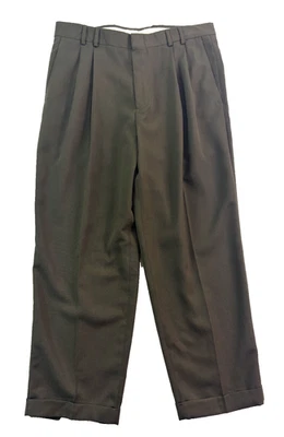 Pantalones de vestir Dockers 35x28 verde de colección años 90 pantalones corte completo plisado puños lana Foto 1 de 4