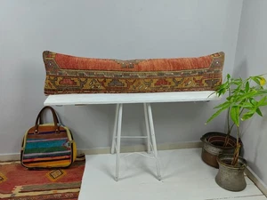 12x48 Kilim Lumbar Pillow Cover - Yellow Tribal Turkish Long Boho Bolster - Picture 1 of 11