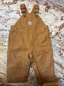 Carhartt Baby 3 Mo. Brown Double Knee Cotton Duck Canvas Overalls Snap Closure - Picture 1 of 11