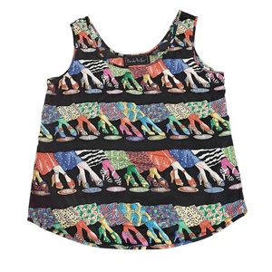 Vintage 1990’s Nicole Miller Silk Cartoon Feet Shoes Pop Art Sleeveless Medium - Bild 1 von 3