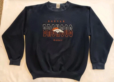 Sudadera Pullover De Colección Años 90 Riddell Denver Broncos NFL Azul Med Bordado  Foto 1 de 4