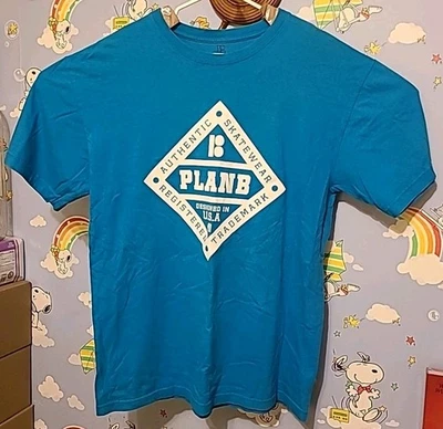 Plan B Skatewear Skateboards Shirt Size Large Blue Spellout Y2K 90s Skate - Image 1 of 4