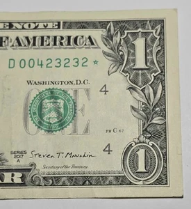 $1 Low 500K Sheets Run 500k Total Printed Star Note 2017A Series SN D 00423232* - Picture 1 of 5