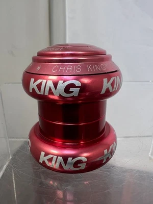 复古 Chris King 褪色红色耳麦 1 1/8 英寸无螺纹大胆标志 — 第 1/4 张图片