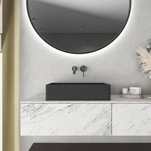Contenedor de hormigón rectangular moderno gris profundo texturizado lavabo de baño - Imagen 1 de 12