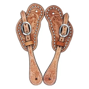 35BH Hilason Western Spur Straps Leather Acorn Tool - Light Oil - Bild 1 von 3