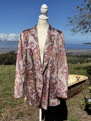 Zara Satin Paisley Printed Blazer Long Line Lapel Collar Elevated  Medium - Image 1 of 4