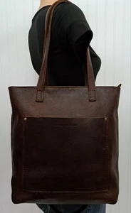 PORTLAND LEATHER GOODS 'ALMOST PERFECT' Crossbody Tote Bag Grizzly Brown Purse - Picture 1 of 19