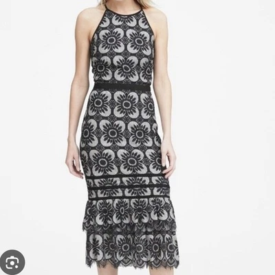 Banana Republic NWT Lace Midi Dress Black White Halter Neck Women's Sheath - image 1 of 4
