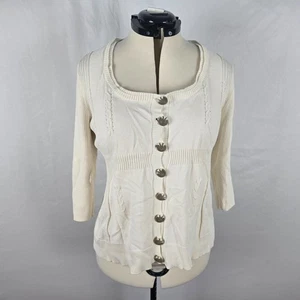 DKNY Jeans Sweater Women's XL Ivory Long Sleeves Scoop Neck Chunky Buttons - Picture 1 of 16