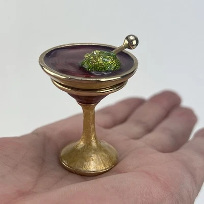 Monet Martini Glass Enamel Trinket Box - Image 1 of 4