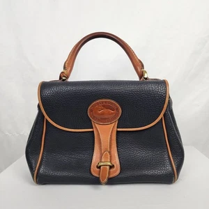 Vintage 90s Dooney & Bourke All-Weather Leather Essex Pebble Leather Brown Navy - Picture 1 of 16