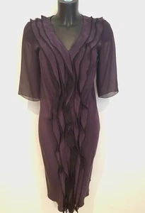 Vestido Fenn Wright & Manson 100 % seda púrpura negro con volantes talla 10 Reino Unido - Imagen 1 de 5