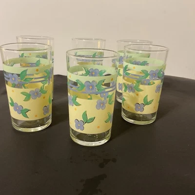 6 Pfaltzgraff Summer Breeze 16 Oz Tumblers Glasses Set Blue Flowers Yellow Green - Image 1 of 4