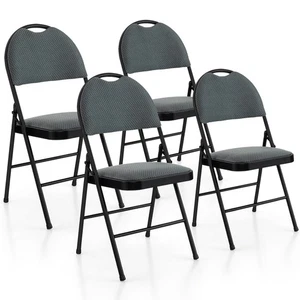 4 Pack Portable Padded Office Kitchen Dining Chairs Folding Chairs Grey - Picture 1 of 8