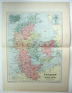 Denmark - Original 1895 Map by W & A.K. Johnston Antique - Picture 1 of 2