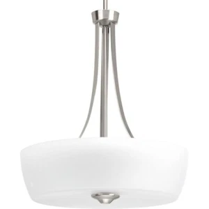 Progress Lighting Leap 3-Light Brushed Nickel Etched Glass Drum Pendant Light - Picture 1 of 4