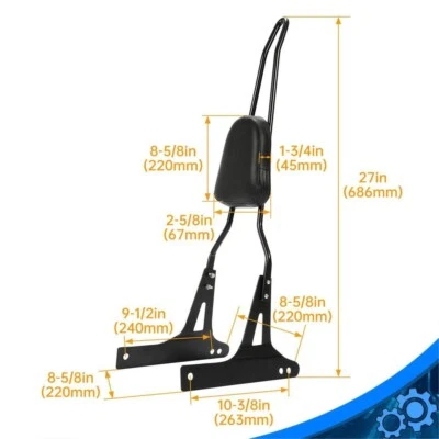 Black Passenger Backrest Sissy Bar For 06-17 Harley Davidson Dyna Low Rider FXDL — 第 1/4 张图片