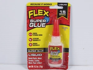 Flex Super Glue Liquid 15 Gram Bottle Super Strong Bond .5 Oz Dries Clear *NEW* - Picture 1 of 2