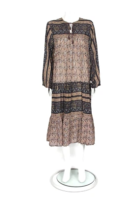 De Colección Caftán Años 70 Estilo Indio Algodón Estampado Floral Manga Larga Midi Kaiser talla L/388 Foto 1 de 4