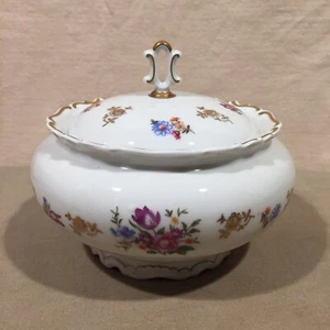 Vintage Reichenbach 6"" feine China Süßigkeitenschale mit Blumen und Zierleisten in Gold DDR - Bild 1 von 9