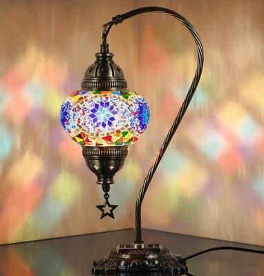 DEMMEX Authentic Turkish Lamp, Decorated Metal Base, Gooseneck, 15" - Image 1 of 4