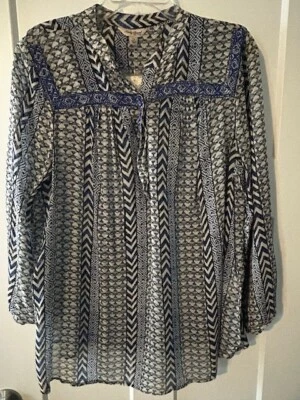 Top campesino con cuentas Lucky Brand de gasa boho, azul talla 1X nuevo con etiquetas Foto 1 de 4