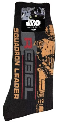 Rebel Squadron Leader Crew Socks 1Pair Men 6.5-12 Black Gold Star Wars JediRogue Foto 1 de 4