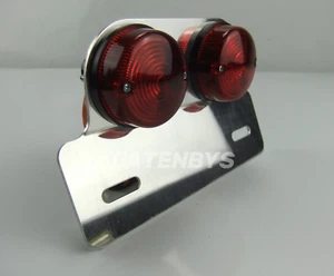 Twin Round Rear & Brake Lights 12v Motorcycle Tail For Cafe Racer Chopper - Picture 1 of 8