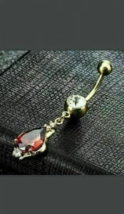 1Ct Pear Lab Created Red Garnet Women's Belly Button Ring 14K Yellow Gold Plated - Picture 1 of 5