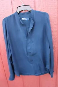 Ralph Lauren lightweight 100% silk black half placket blouse Women's Medium - Picture 1 of 3