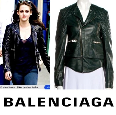 Chaqueta Abrigo 4K Balenciaga 2013 Motociclista Cuero Verde Negro 36 38 40 2 4 6 S M Foto 1 de 4